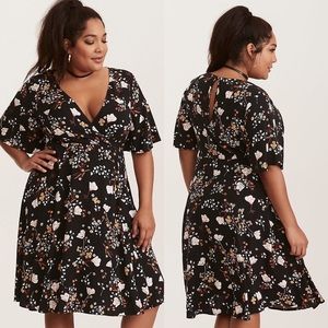 Torrid Faux Wrap Floral Dress with Flutter Sleeve